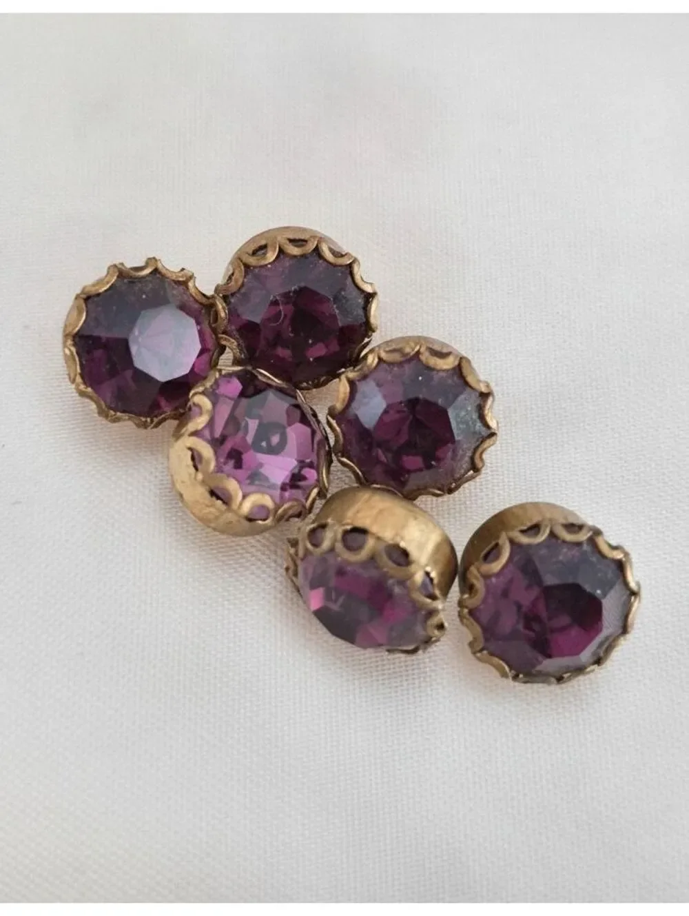Vintage Purple Glass Crown Buttons Lot of 6